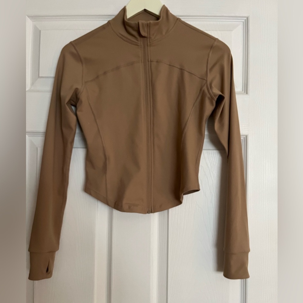 Women's Tan workout Jacket - Picture 2 of 5